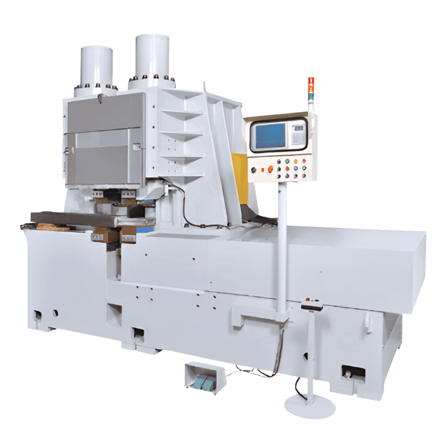 A white industrial flash butt welding machine with a control panel and hydraulic cylinders, used for joining metal parts through heat and pressure.