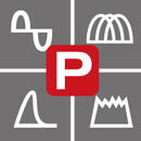 Red "P" with Abstract Symbols